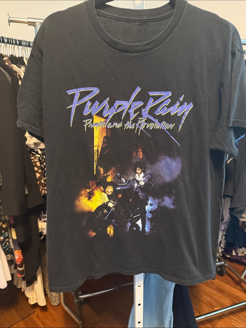 Prince Black Graphic Tee with Purple and Yellow Print
